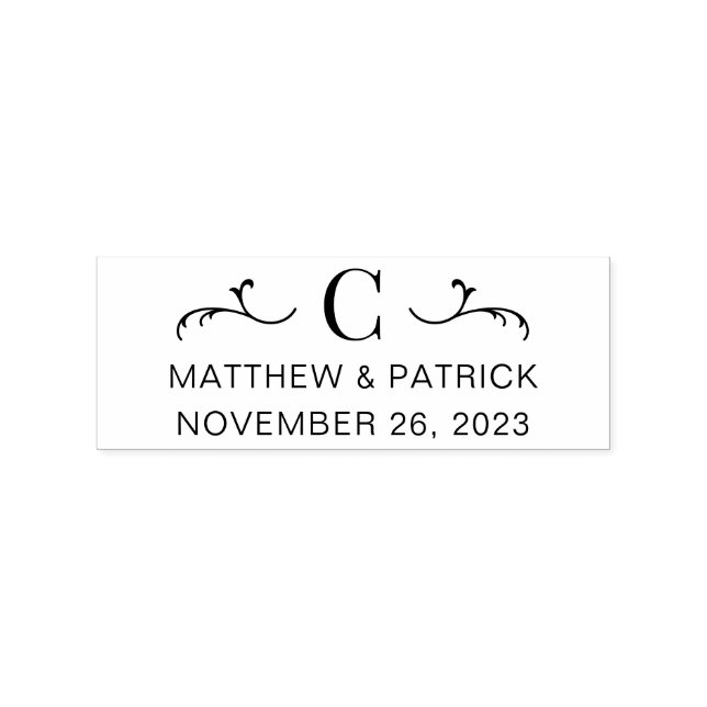 Personalized Monogram Wedding Names & Date Rubber Stamp (Imprint)