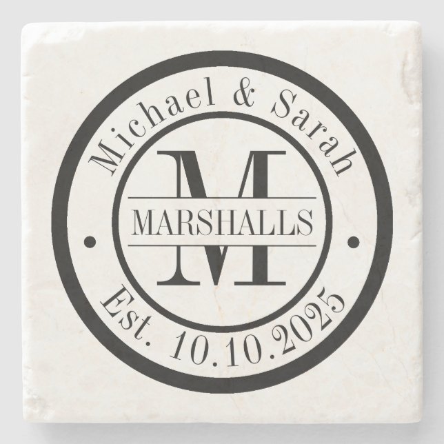 Personalized Monogram Wedding  Stone Coaster (Front)