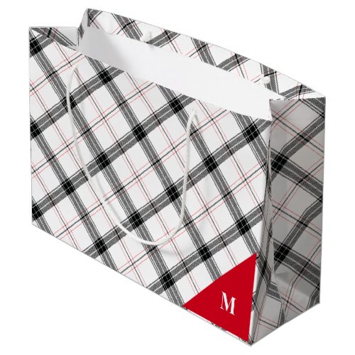 Personalized Monogram White and Red Plaid Pattern  Large Gift Bag