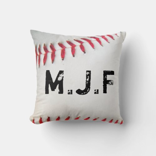 Personalized Monogram White Baseball red stitching Throw Pillow