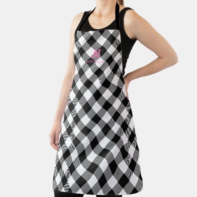 Personalized Monogram White Buffalo Plaid Baking Apron (Insitu)