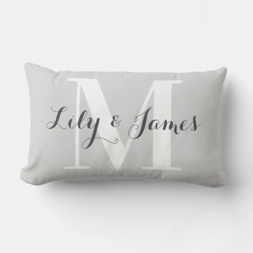 Personalized Monogram White Gray Wedding Keepsake Lumbar Pillow