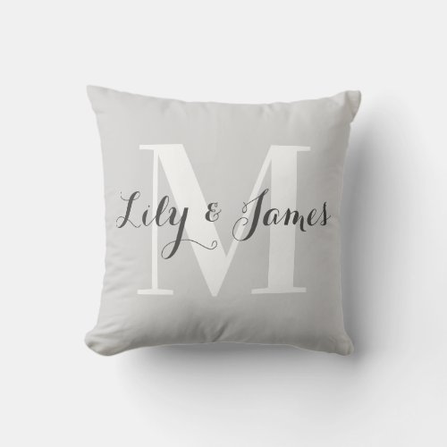 Personalized Monogram White Gray Wedding Keepsake Throw Pillow