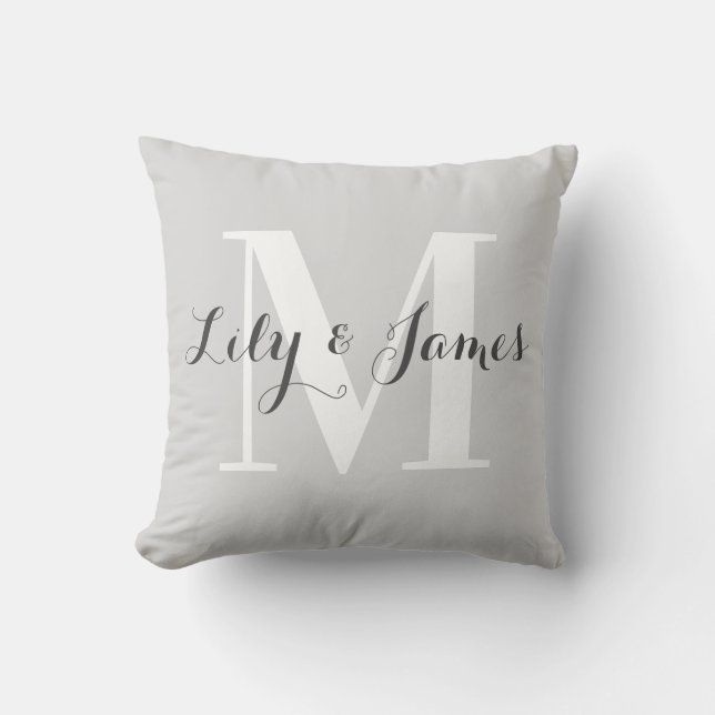 Personalized Monogram White Gray Wedding Keepsake Throw Pillow (Front)