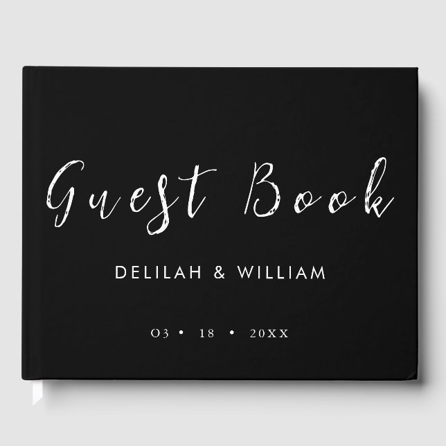 Personalized Monogram White on Black Guest Book (Front)