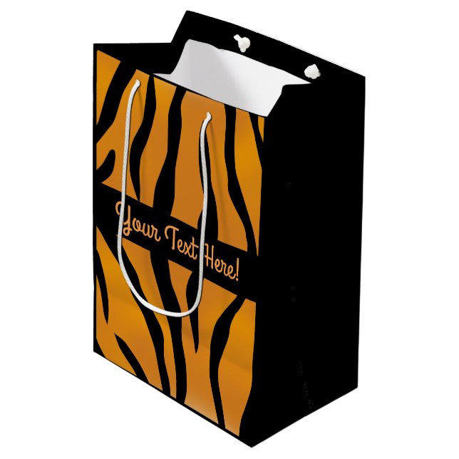 Personalized Monogram Wild Thing Tiger Stripes Medium Gift Bag (Front Angled)