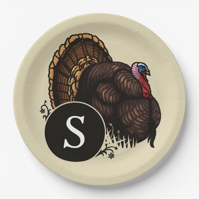 Personalized Monogram Wild Turkey Paper Plates (Front)