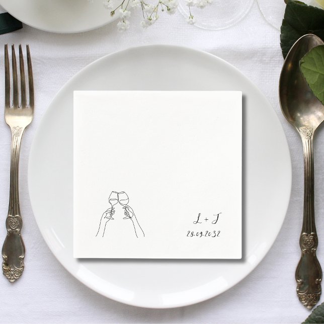 Personalized Monogram Wine Glasses Wedding Paper Napkins (Personalized monogram wine glasses napkins add elegant charm to wedding drinks.)