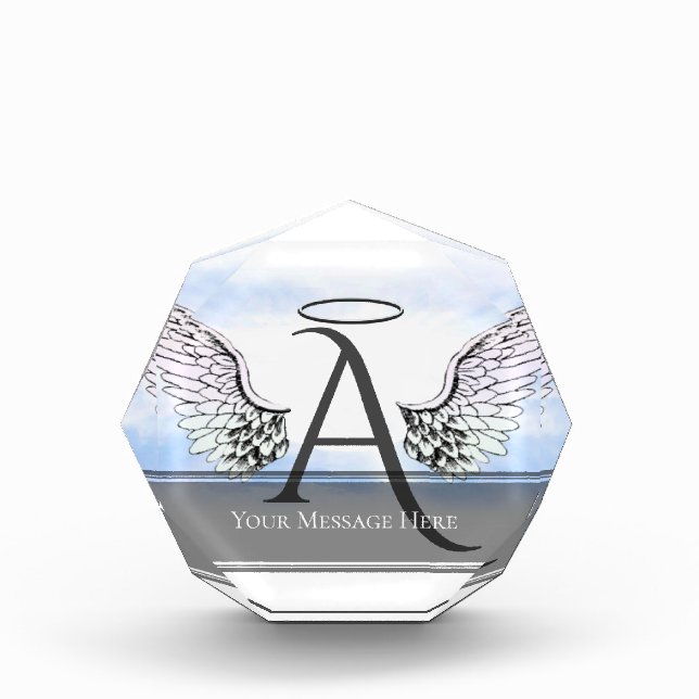 Personalized Monogram with Angel WIngs Acrylic Award (Front)