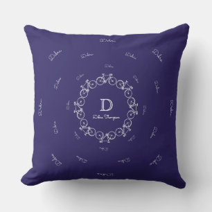 personalized monogram with bicycles \ bike blue throw pillow