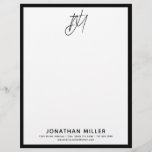 Personalized Monogram with Contact Information Letterhead<br><div class="desc">Make a lasting impression with our personalized monogrammed letterhead featuring your two initial script monogram and name in modern sans serif font, along with your contact information at the bottom of the page. The simple font on a white background framed in black adds a touch of elegance to your business...</div>