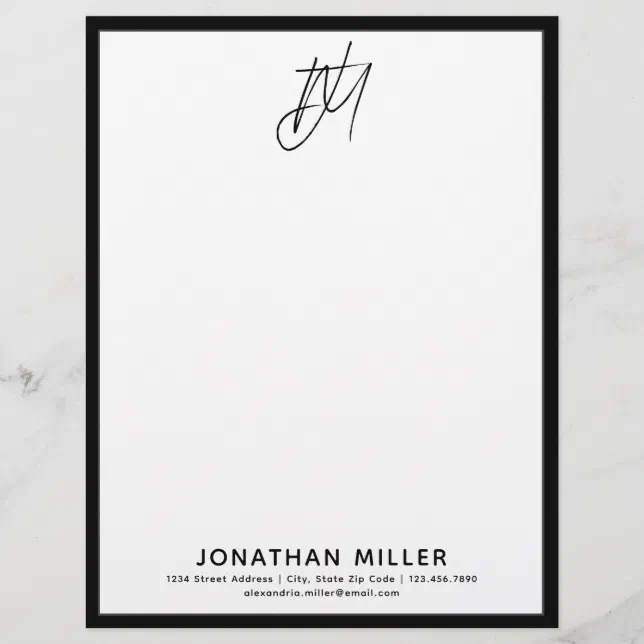 Personalized Monogram with Contact Information Letterhead | Zazzle