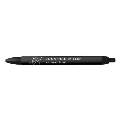 Personalized Monogram with Name and Title Black Ink Pen