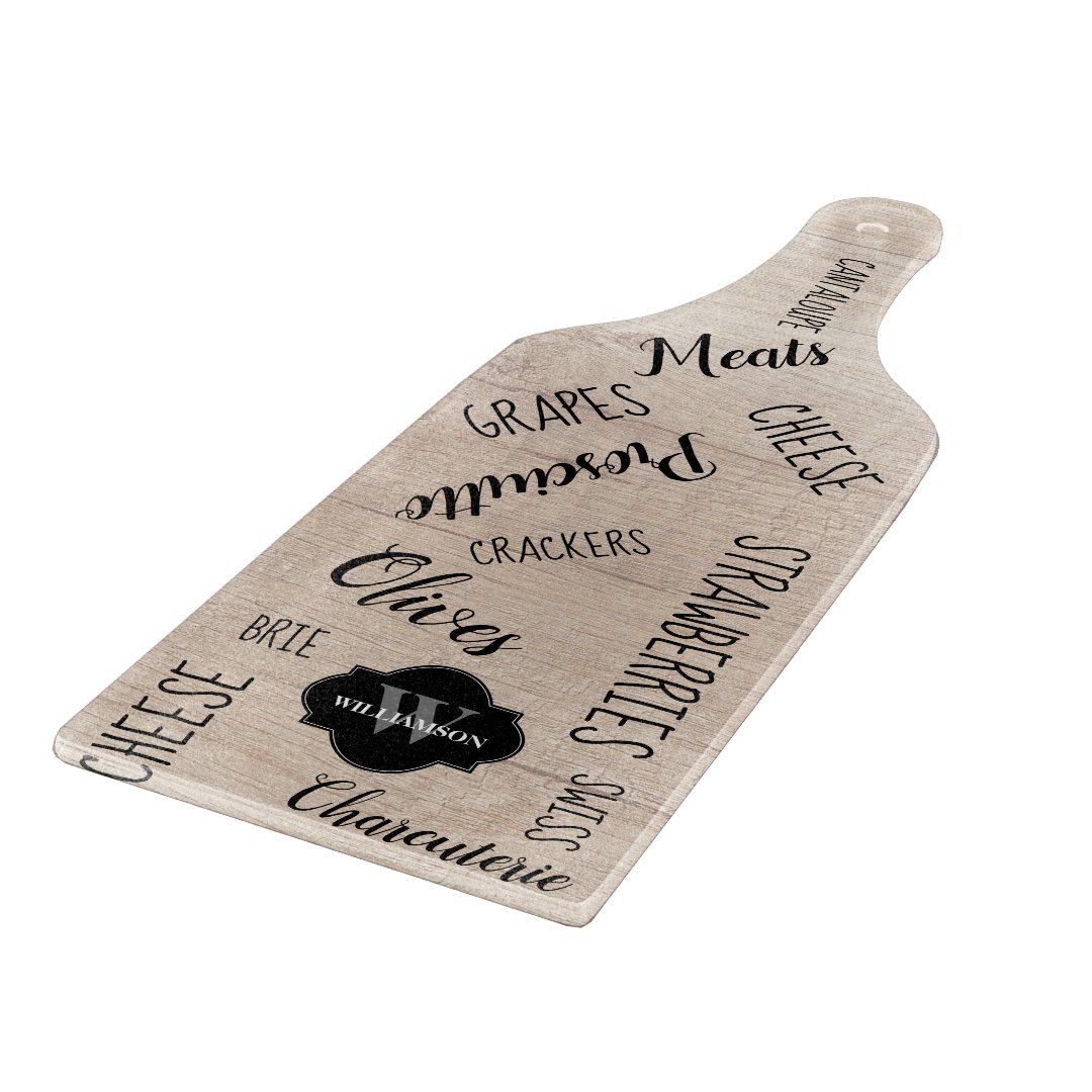 Personalized monogram Wood Print charcuterie Words Cutting Board Zazzle