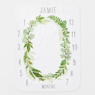 Personalized Monogram Wreath Monthly Baby Blanket