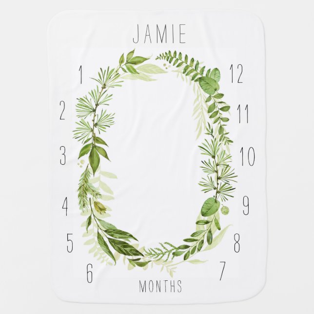 Personalized Monogram Wreath Monthly Baby Blanket (Front)