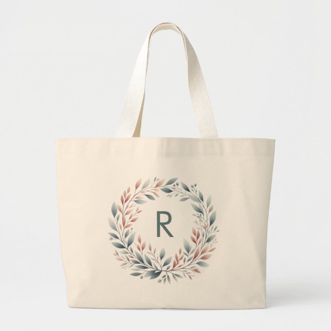 Personalized Monogram Wreath Tote Bag (Front)