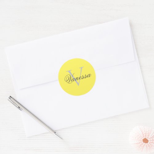 Personalized Monogram Yellow Classic Round Sticker