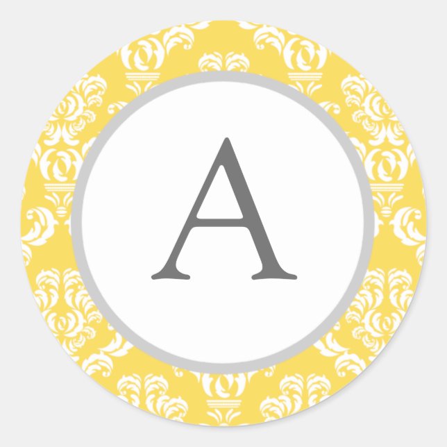 Personalized Monogram Yellow Damask Envelope Seals (Front)
