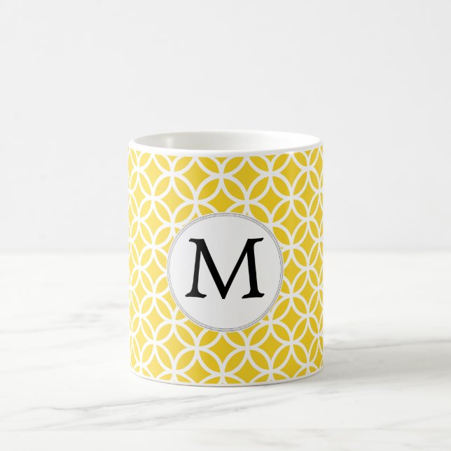 Personalized Monogram Yellow Double Rings Pattern Coffee Mug (Center)