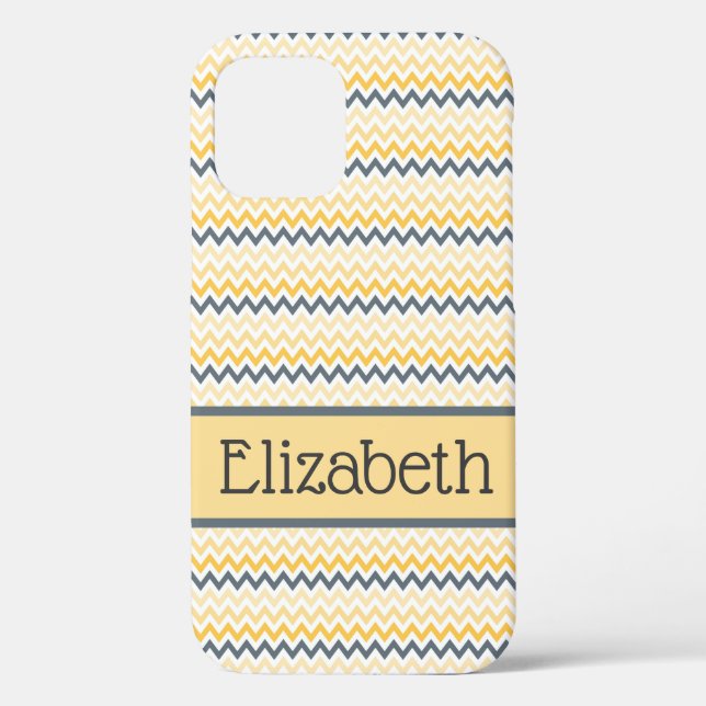 Personalized Monogram Yellow Gray Chevron  Case-Mate iPhone Case (Back)