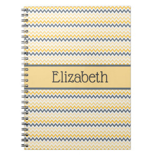 Personalized Monogram Yellow Gray Chevron Notebook