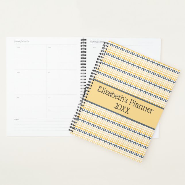 Personalized Monogram Yellow Gray Chevron Planner (Display)
