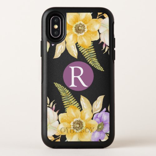 Personalized Monogram Yellow Purple Floral OtterBox Symmetry iPhone X Case