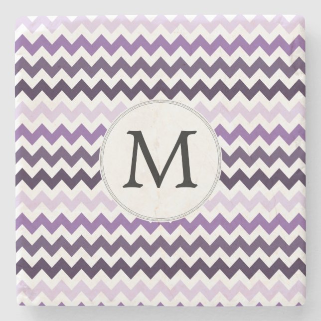 Personalized Monogram zigzag purple and White Stone Coaster (Front)