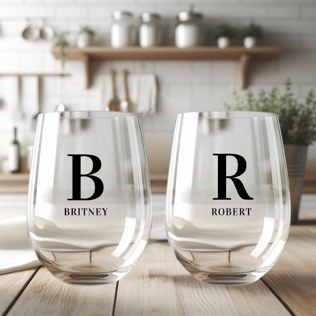 Personalized Monogramed Black Family Stemless Wine Glass (Creator Uploaded)