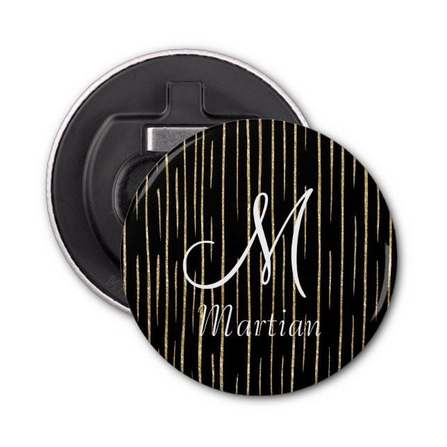 Personalized monogramed Gold Glitter &black Bottle Opener (Front)