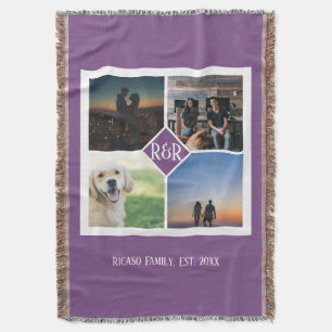 Personalized Monogrammed 4 Photo Collage Throw Blanket