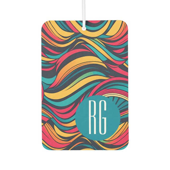 Personalized Monogrammed Abstract Waves Pattern Air Freshener (Front)