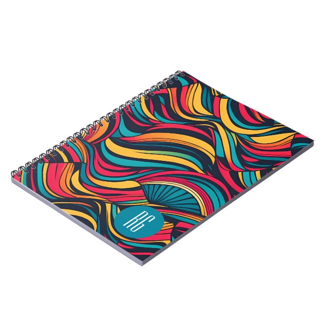 Personalized Monogrammed Abstract Waves Pattern Notebook (Left Side)