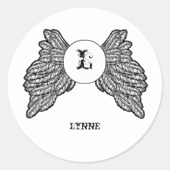 Personalized Monogrammed Angel Wings Classic Round Sticker by Lynnes_creations at Zazzle