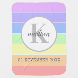 Personalized Monogrammed Birthyear rainbow stripes Baby Blanket
