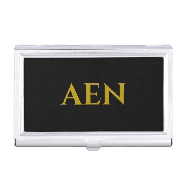Personalized Monogrammed Black and Gold Business Card Case (Front)