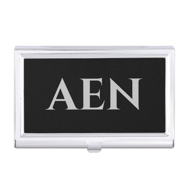 Personalized Monogrammed Black and Silver Business Card Case (Front)
