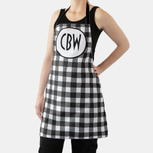 Personalized Monogrammed Black and White Plaid Apron