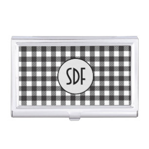 Personalized Monogrammed Black and White Plaid Business Card Case