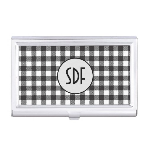 Personalized Monogrammed Black and White Plaid Business Card Case