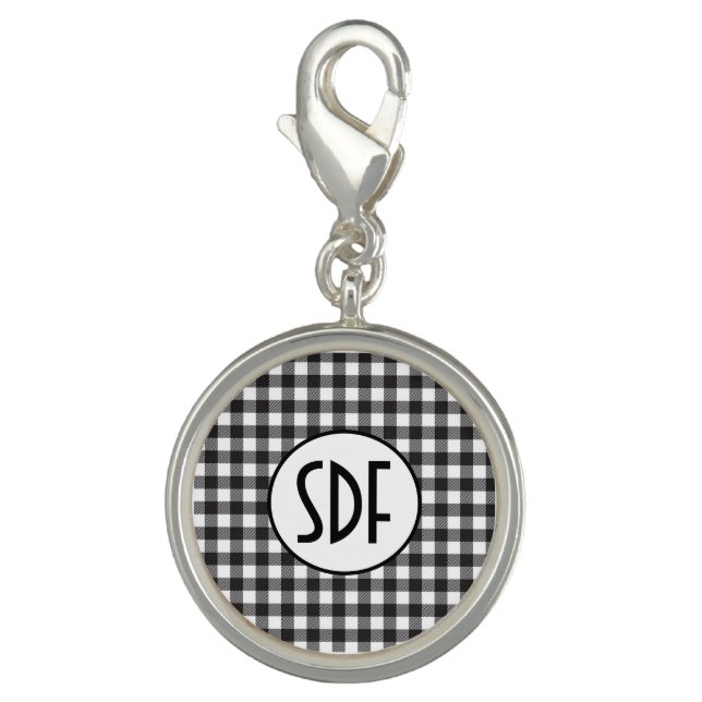 Personalized Monogrammed Black and White Plaid Charm (Front)