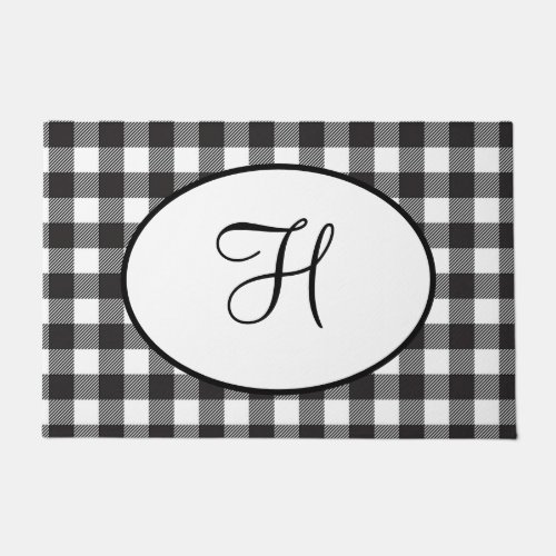 Personalized Monogrammed Black and White Plaid Doormat