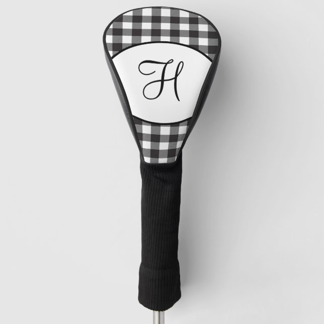 Personalized Monogrammed Black and White Plaid Golf Head Cover (Front)