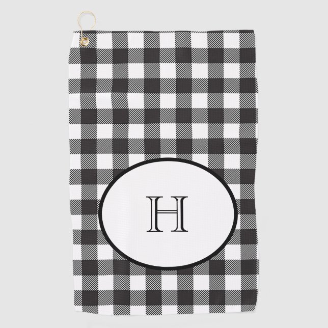 Personalized Monogrammed Black and White Plaid Golf Towel (Front)