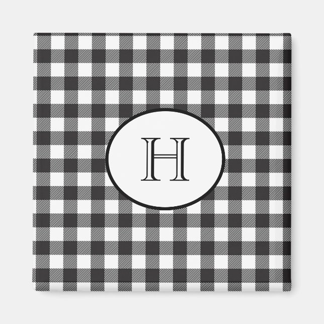 Personalized Monogrammed Black and White Plaid Magnet (Front)