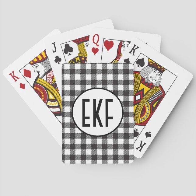 Personalized Monogrammed Black and White Plaid Poker Cards (Back)