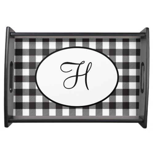 Personalized Monogrammed Black and White Plaid Serving Tray