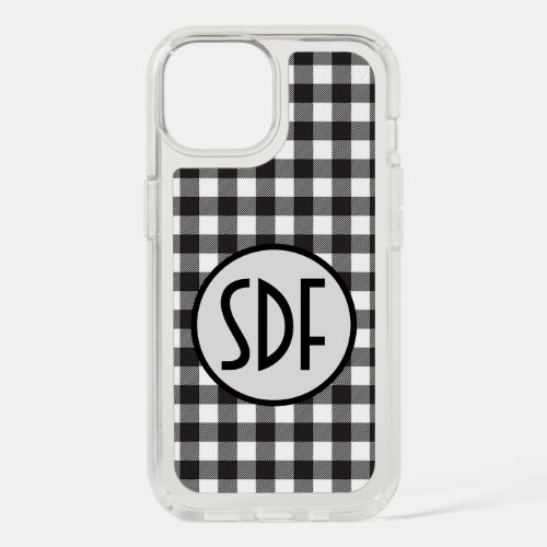 Personalized Monogrammed Black and White Plaid iPhone 15 Case