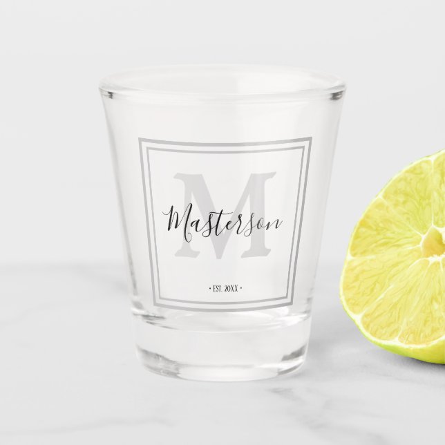 Personalized Monogrammed Black & Gray Shot Glass (Front)